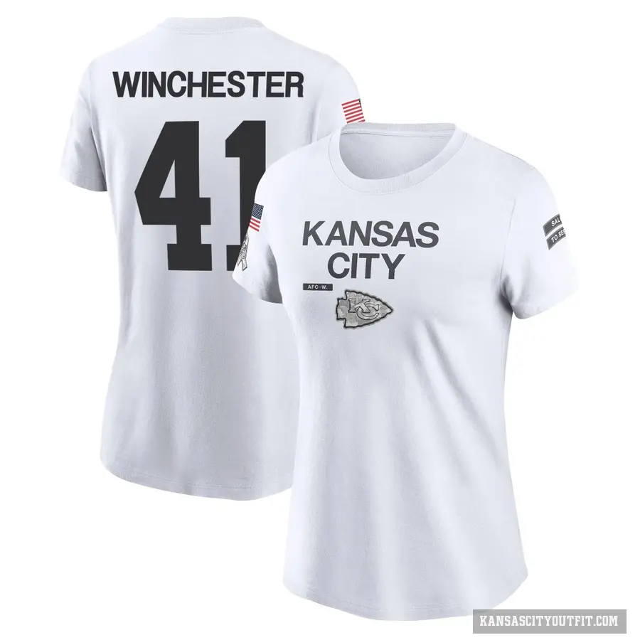 Women's ＃41 James Winchester Kansas City Chiefs White 2024 Salute to Service Performance T-Shirt