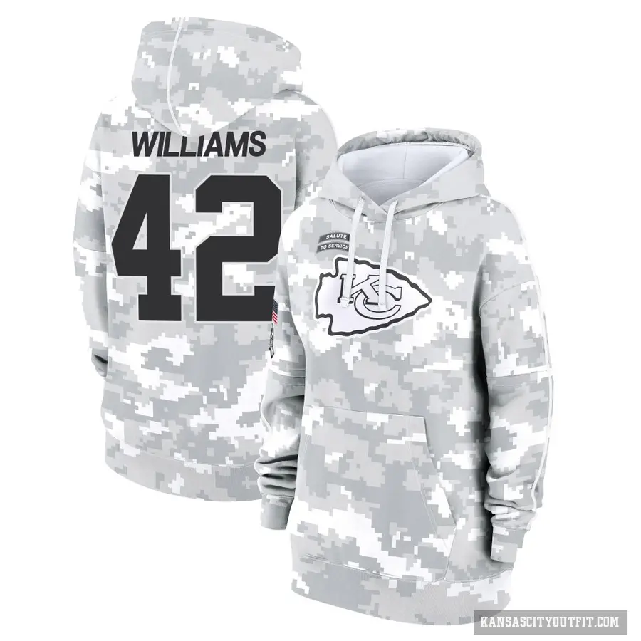 Women's ＃42 Major Williams Kansas City Chiefs Arctic Camo 2024 Salute to Service Club Fleece Pullover Hoodie
