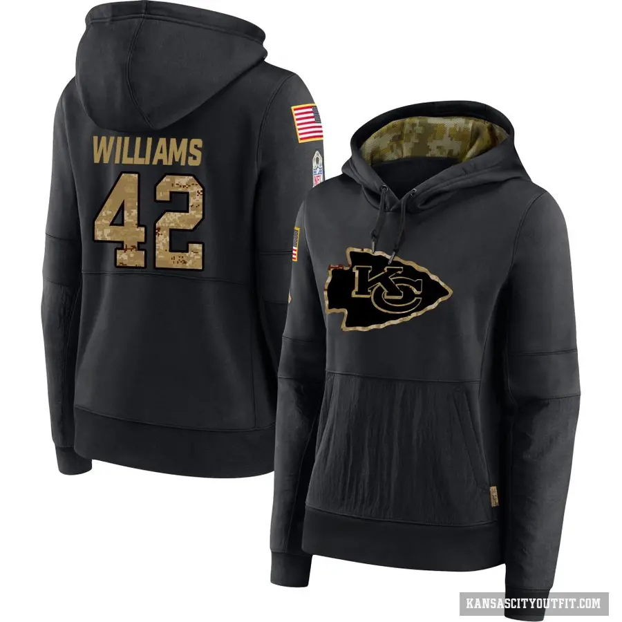 Women's ＃42 Major Williams Kansas City Chiefs Black 2020 Salute to Service Sideline Performance Pullover Hoodie