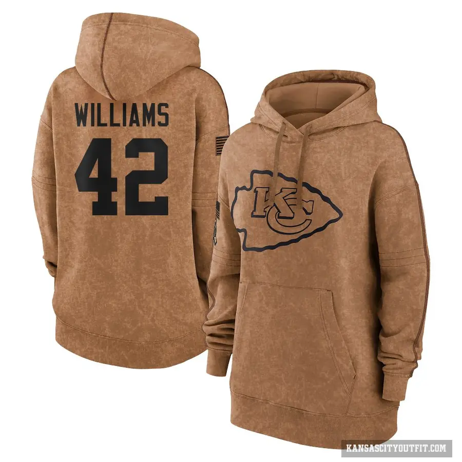 Women's ＃42 Major Williams Kansas City Chiefs Brown 2023 Salute To Service Pullover Hoodie