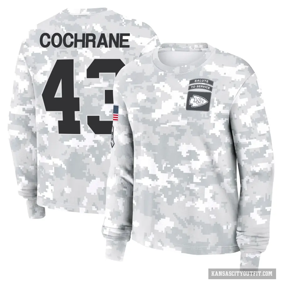 Women's ＃43 Jack Cochrane Kansas City Chiefs Camo Arctic 2024 Salute to Service Long Sleeve T-Shirt