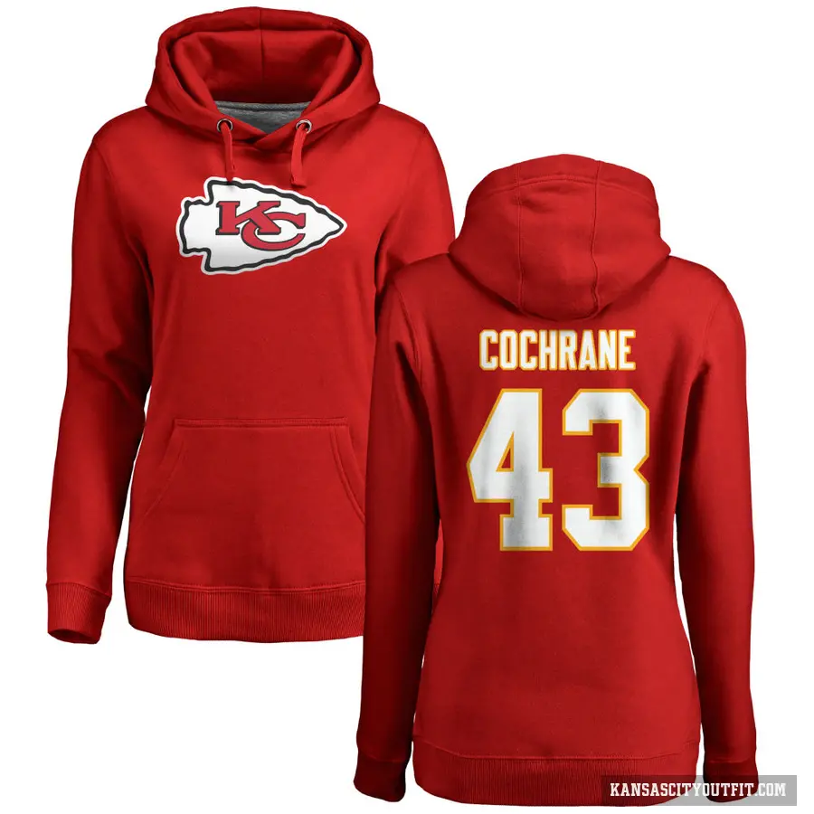 Women's ＃43 Jack Cochrane Kansas City Chiefs Red Pro Line Logo Pullover Hoodie