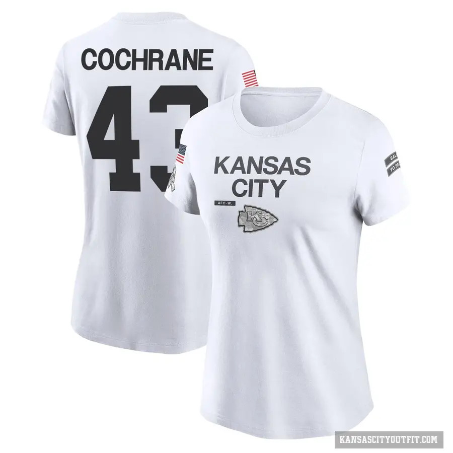 Women's ＃43 Jack Cochrane Kansas City Chiefs White 2024 Salute to Service Performance T-Shirt