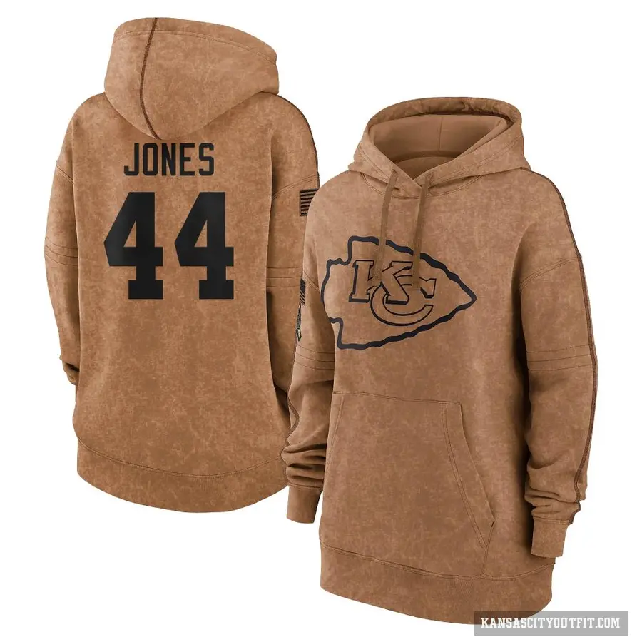 Women's ＃44 Cam Jones Kansas City Chiefs Brown 2023 Salute To Service Pullover Hoodie