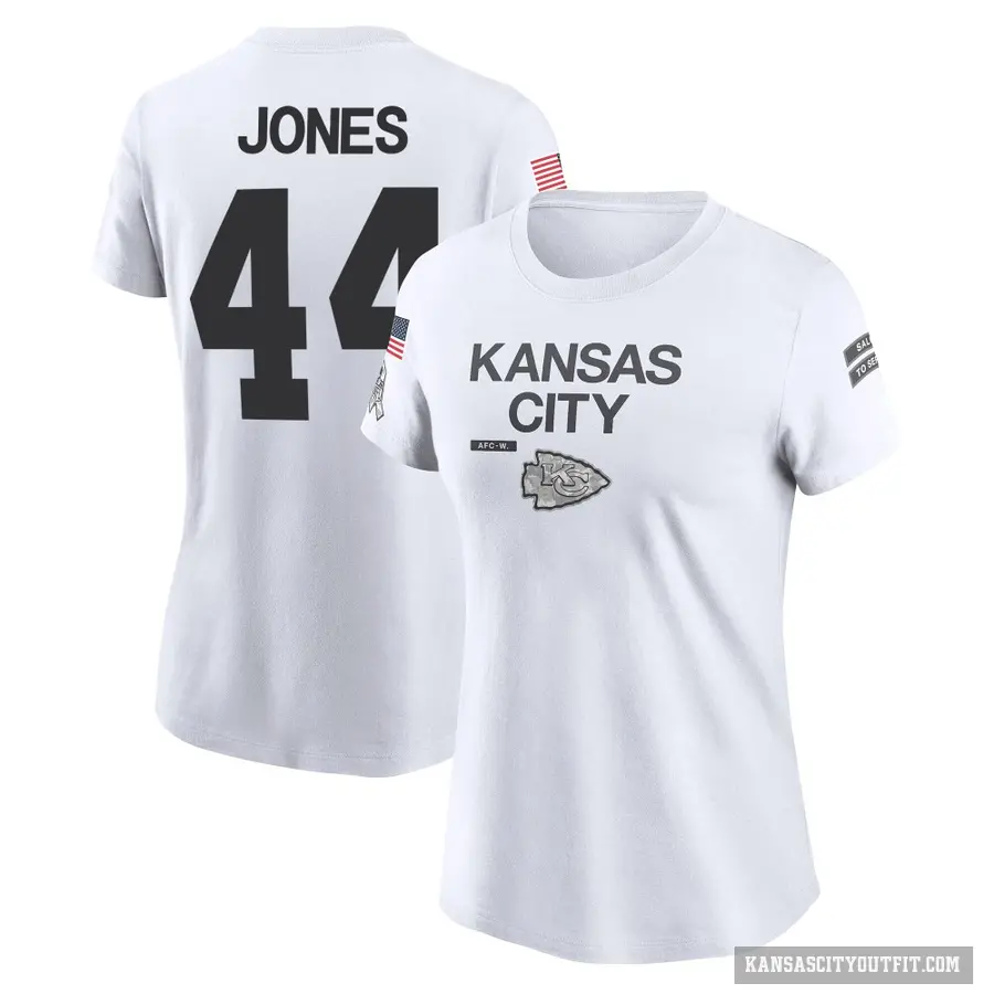Women's ＃44 Cam Jones Kansas City Chiefs White 2024 Salute to Service Performance T-Shirt