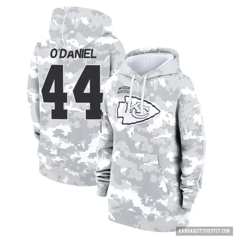 Women's ＃44 Dorian O'Daniel Kansas City Chiefs Arctic Camo 2024 Salute to Service Club Fleece Pullover Hoodie