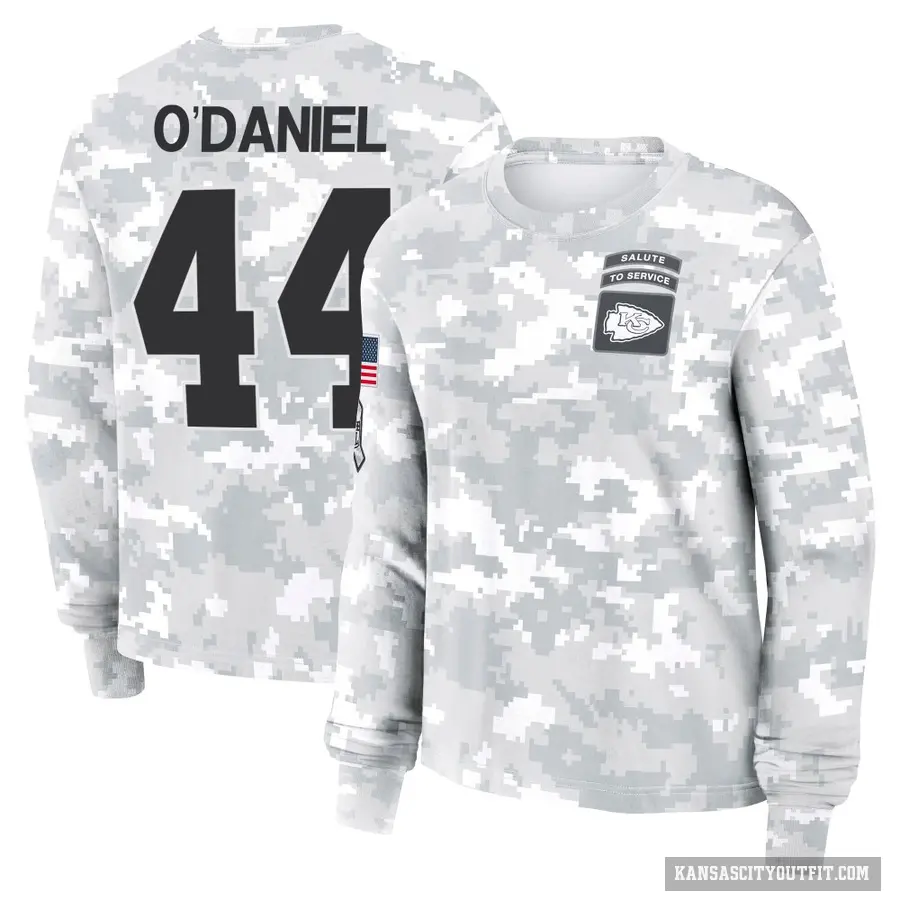 Women's ＃44 Dorian O'Daniel Kansas City Chiefs Camo Arctic 2024 Salute to Service Long Sleeve T-Shirt