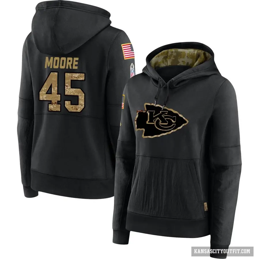 Women's ＃45 Isaiah Moore Kansas City Chiefs Black 2020 Salute to Service Sideline Performance Pullover Hoodie