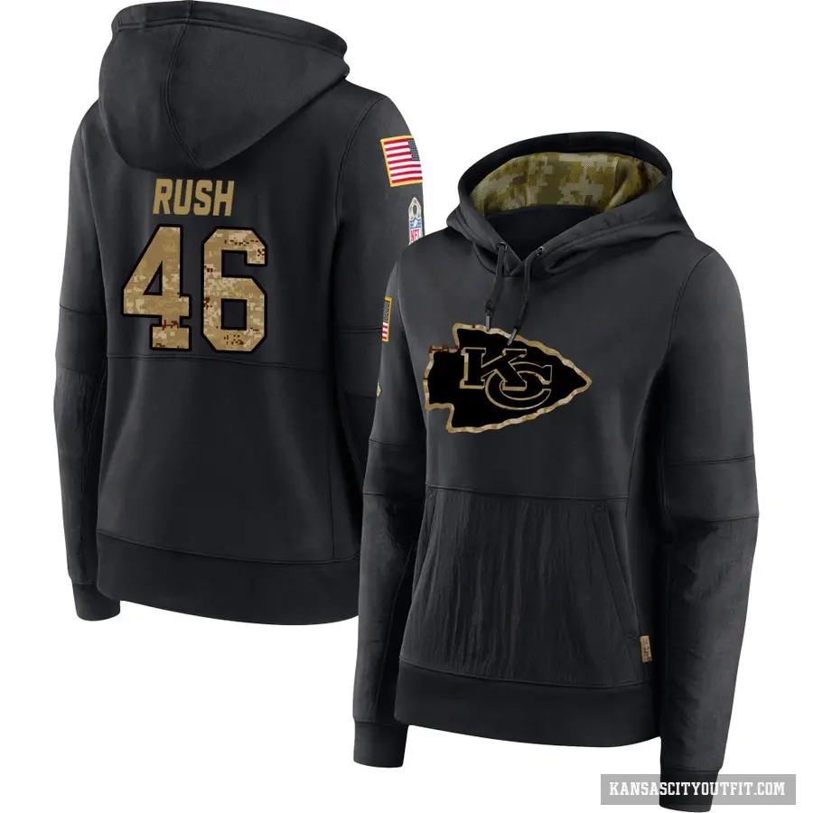 Women's ＃46 Darius Rush Kansas City Chiefs Black 2020 Salute to Service Sideline Performance Pullover Hoodie