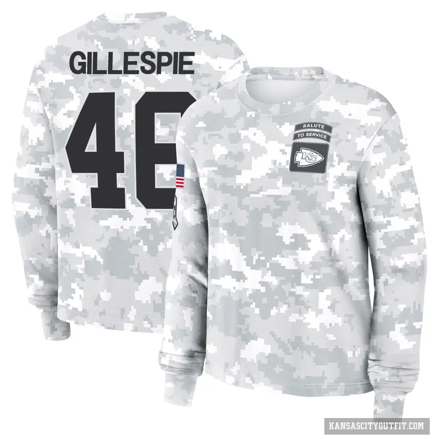 Women's ＃46 Tyree Gillespie Kansas City Chiefs Camo Arctic 2024 Salute to Service Long Sleeve T-Shirt