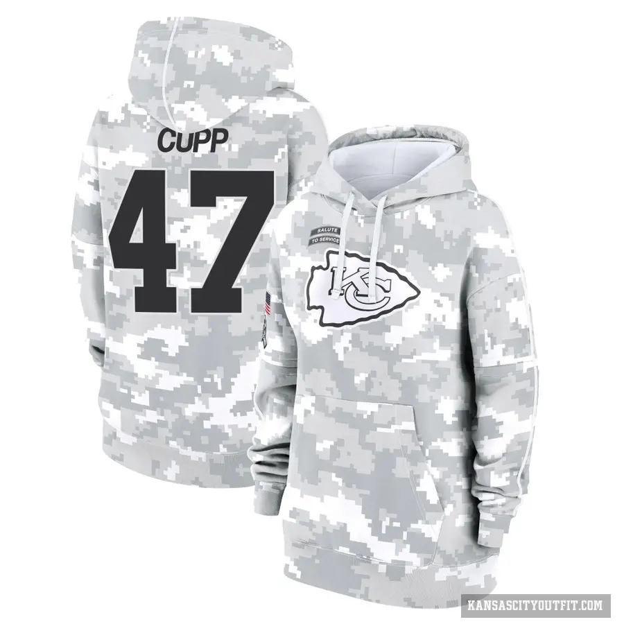 Women's ＃47 Baylor Cupp Kansas City Chiefs Arctic Camo 2024 Salute to Service Club Fleece Pullover Hoodie