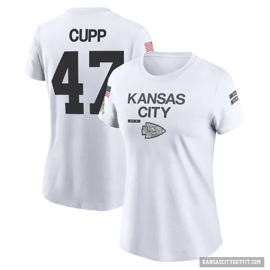 Women's ＃47 Baylor Cupp Kansas City Chiefs White 2024 Salute to Service Performance T-Shirt