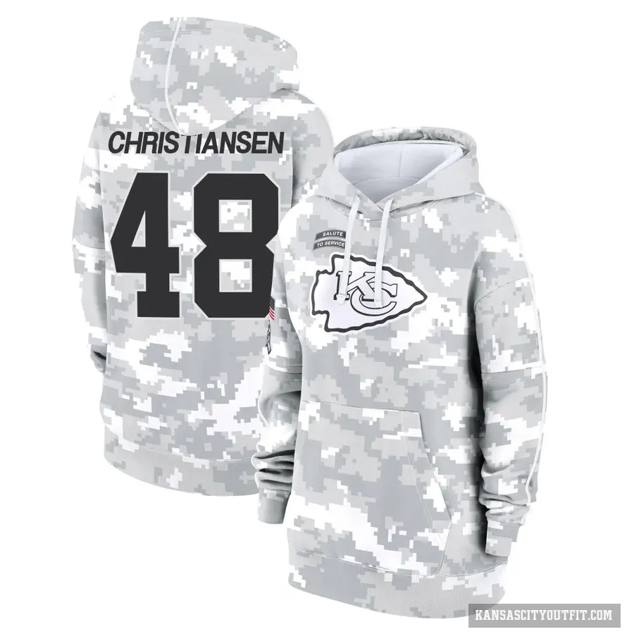 Women's ＃48 Cole Christiansen Kansas City Chiefs Arctic Camo 2024 Salute to Service Club Fleece Pullover Hoodie