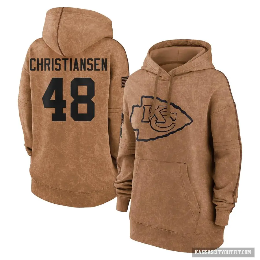 Women's ＃48 Cole Christiansen Kansas City Chiefs Brown 2023 Salute To Service Pullover Hoodie