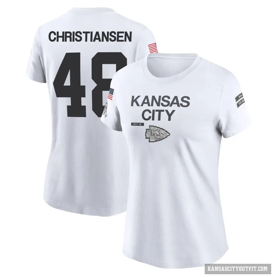 Women's ＃48 Cole Christiansen Kansas City Chiefs White 2024 Salute to Service Performance T-Shirt