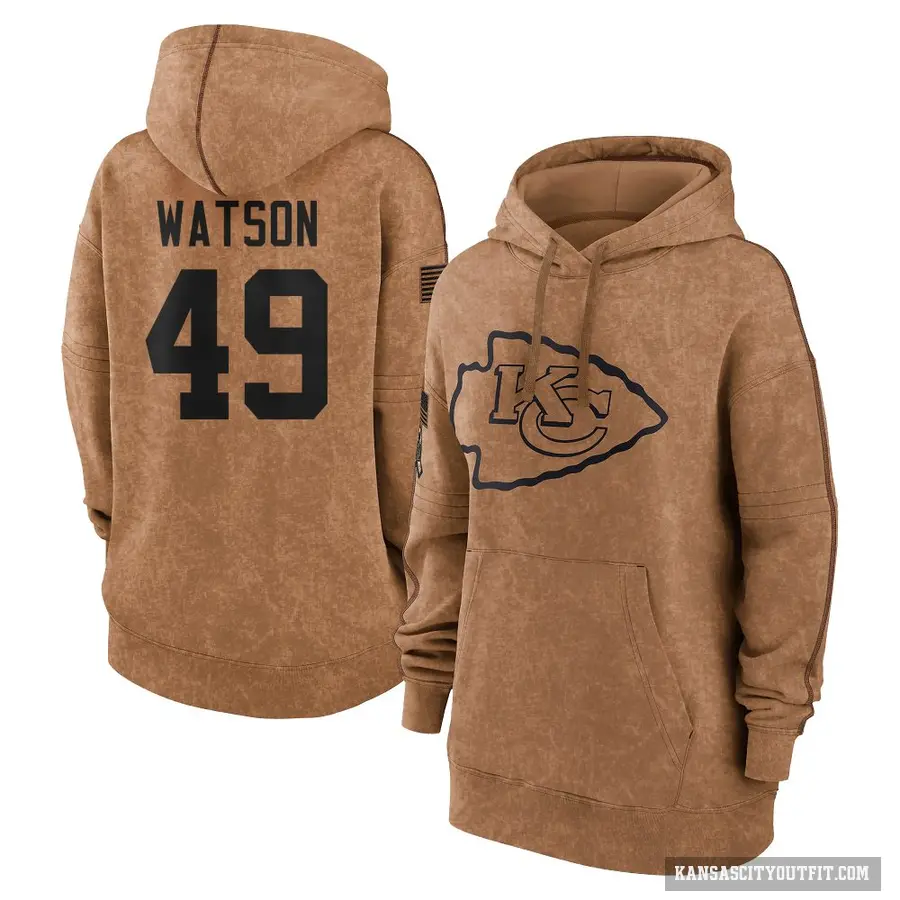 Women's ＃49 Tre Watson Kansas City Chiefs Brown 2023 Salute To Service Pullover Hoodie