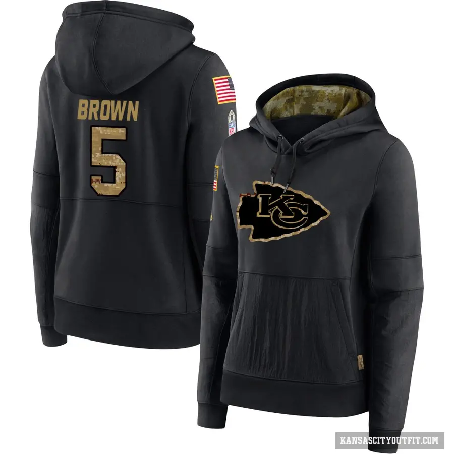 Women's ＃5 Hollywood Brown Kansas City Chiefs Black 2020 Salute to Service Sideline Performance Pullover Hoodie
