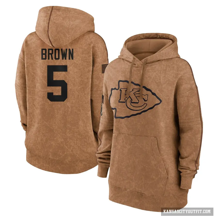 Women's ＃5 Hollywood Brown Kansas City Chiefs Brown 2023 Salute To Service Pullover Hoodie