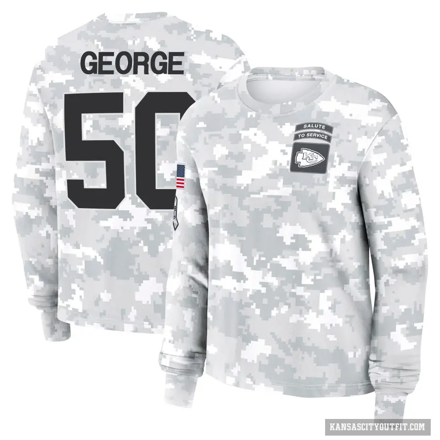 Women's ＃50 Brandon George Kansas City Chiefs Camo Arctic 2024 Salute to Service Long Sleeve T-Shirt