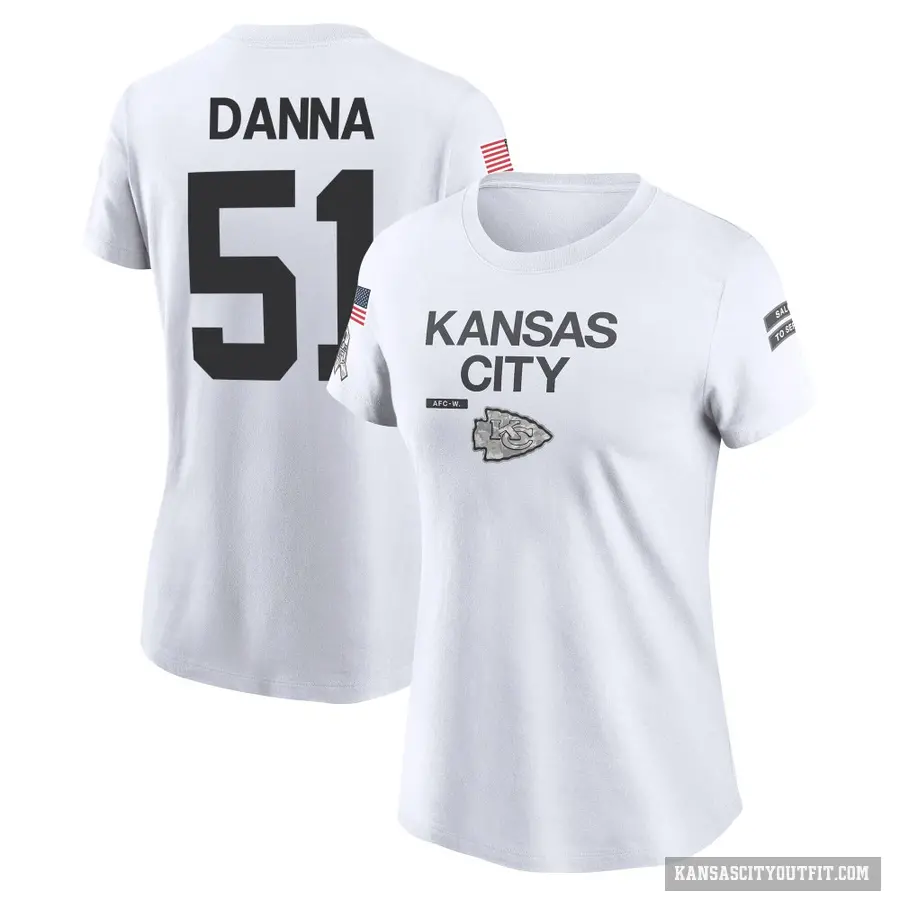 Women's ＃51 Mike Danna Kansas City Chiefs White 2024 Salute to Service Performance T-Shirt