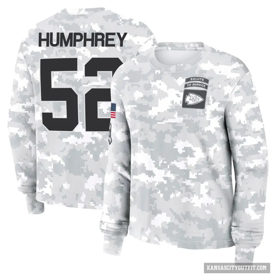 Women's ＃52 Creed Humphrey Kansas City Chiefs Camo Arctic 2024 Salute to Service Long Sleeve T-Shirt
