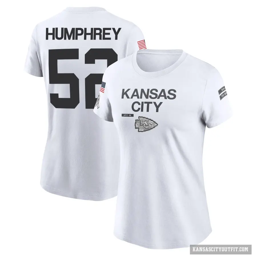 Women's ＃52 Creed Humphrey Kansas City Chiefs White 2024 Salute to Service Performance T-Shirt