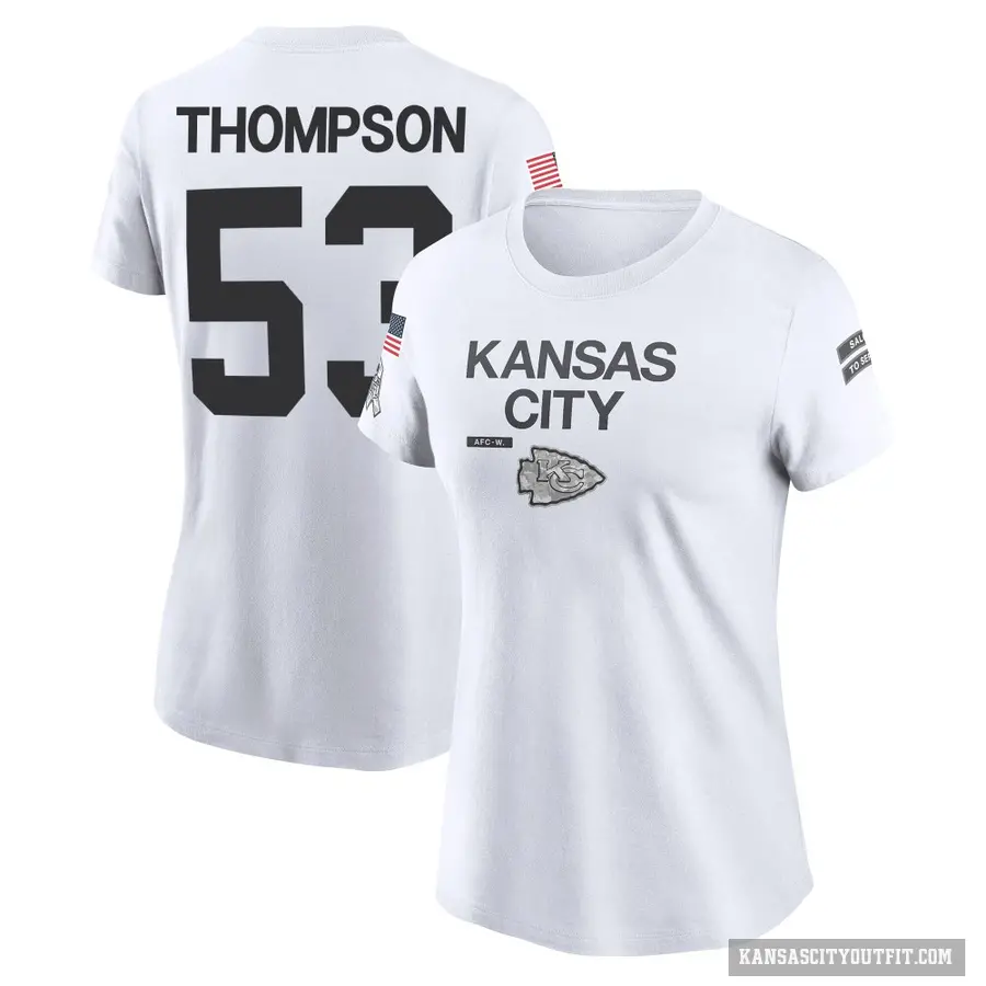 Women's ＃53 BJ Thompson Kansas City Chiefs White 2024 Salute to Service Performance T-Shirt