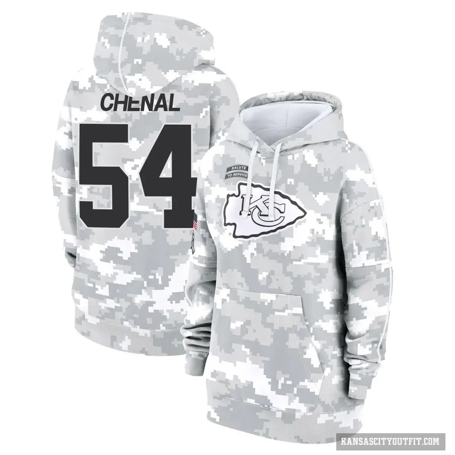 Women's ＃54 Leo Chenal Kansas City Chiefs Arctic Camo 2024 Salute to Service Club Fleece Pullover Hoodie