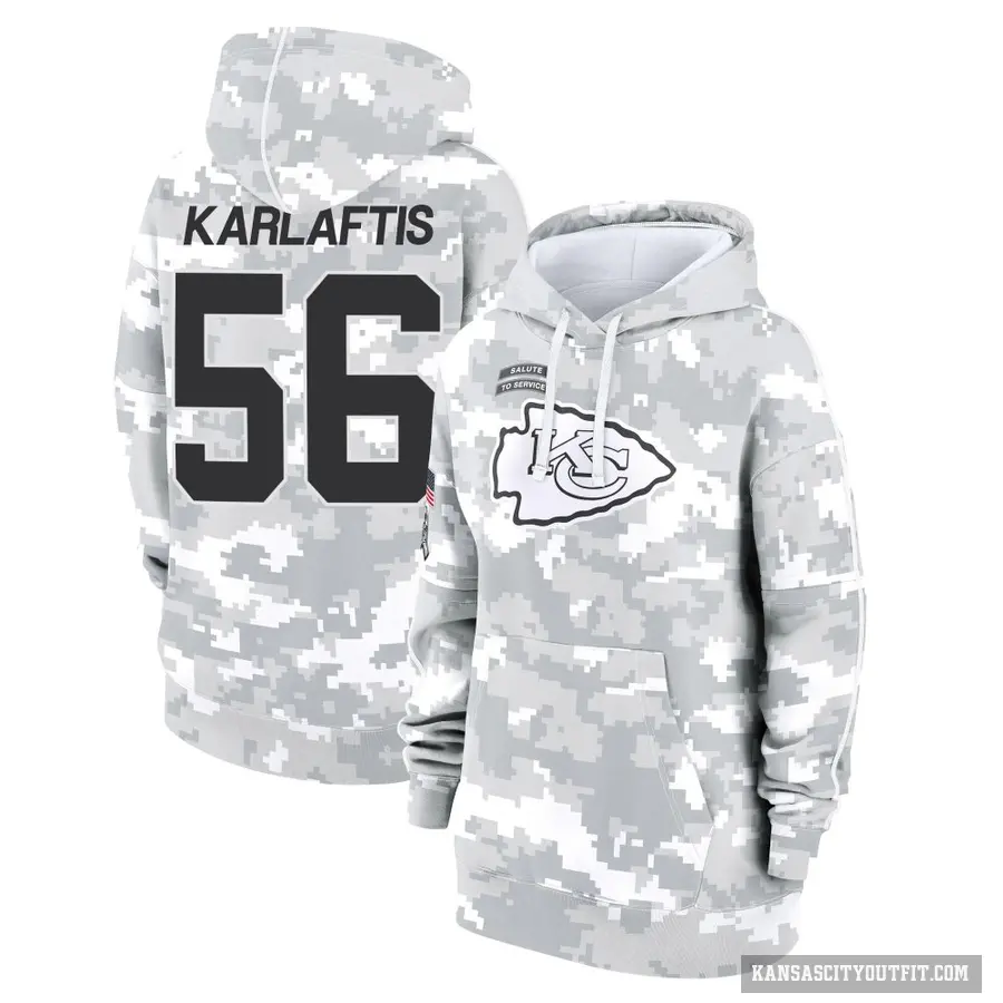 Women's ＃56 George Karlaftis Kansas City Chiefs Arctic Camo 2024 Salute to Service Club Fleece Pullover Hoodie