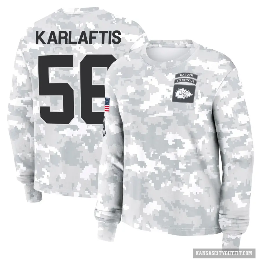 Women's ＃56 George Karlaftis Kansas City Chiefs Camo Arctic 2024 Salute to Service Long Sleeve T-Shirt