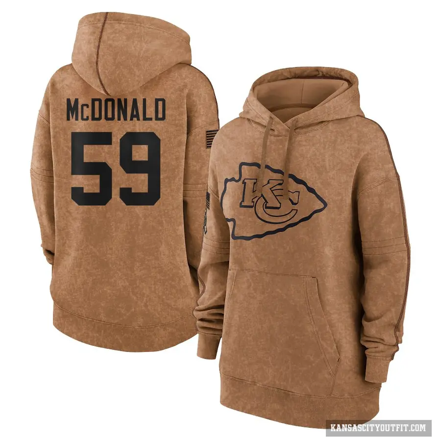 Women's ＃59 Cooper McDonald Kansas City Chiefs Brown 2023 Salute To Service Pullover Hoodie
