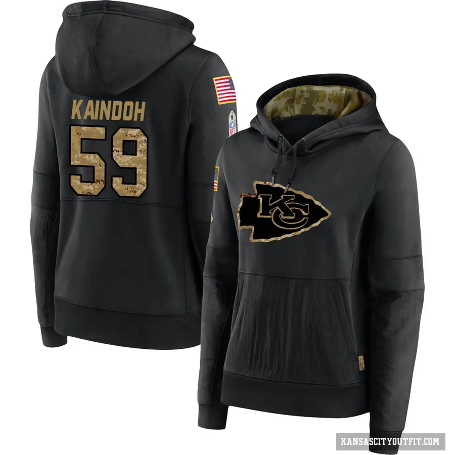 Women's ＃59 Joshua Kaindoh Kansas City Chiefs Black 2020 Salute to Service Sideline Performance Pullover Hoodie