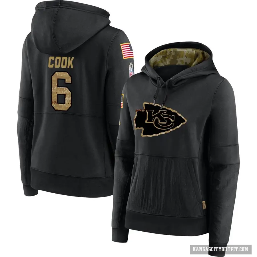 Women's ＃6 Bryan Cook Kansas City Chiefs Black 2020 Salute to Service Sideline Performance Pullover Hoodie