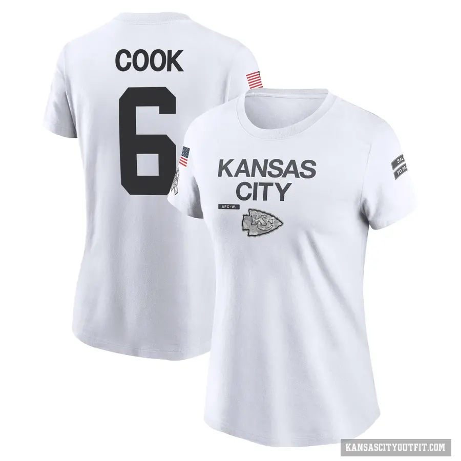 Women's ＃6 Bryan Cook Kansas City Chiefs White 2024 Salute to Service Performance T-Shirt