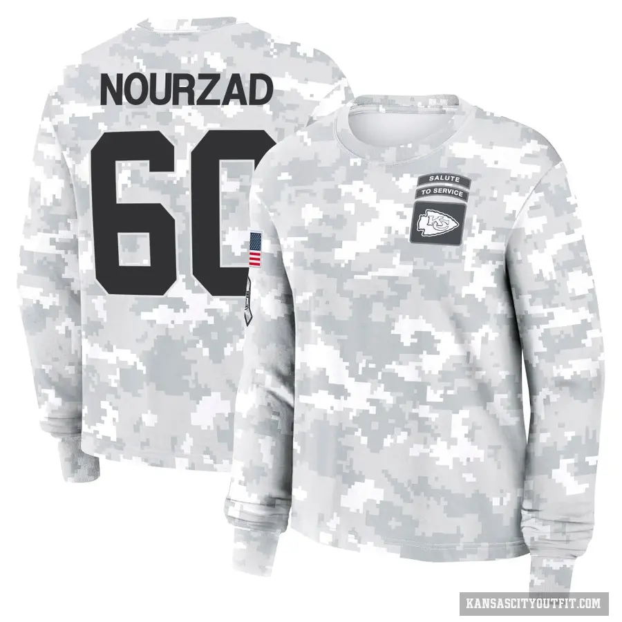 Women's ＃60 Hunter Nourzad Kansas City Chiefs Camo Arctic 2024 Salute to Service Long Sleeve T-Shirt