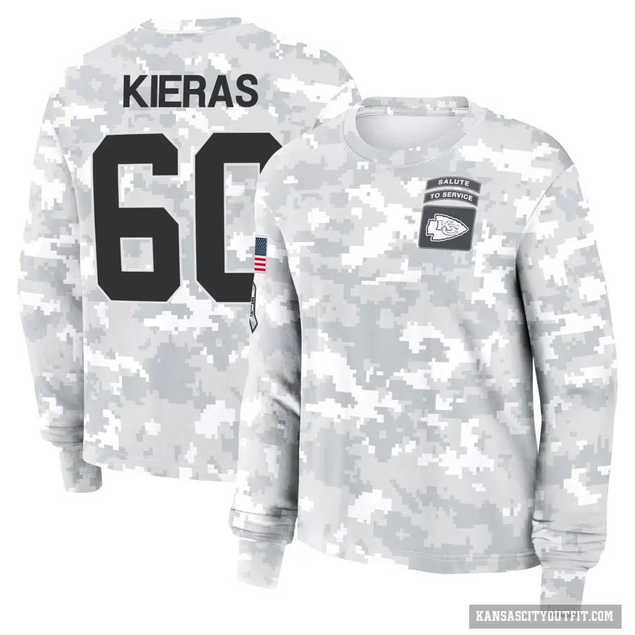 Women's ＃60 Tautvydas Kieras Kansas City Chiefs Camo Arctic 2024 Salute to Service Long Sleeve T-Shirt
