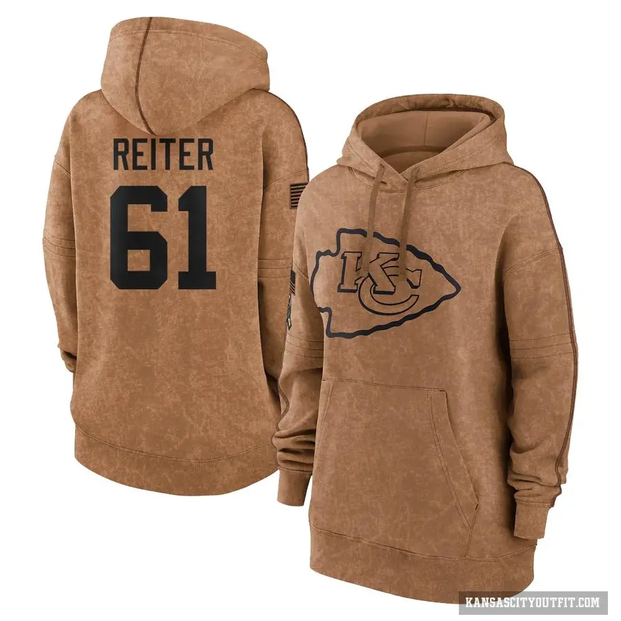 Women's ＃61 Austin Reiter Kansas City Chiefs Brown 2023 Salute To Service Pullover Hoodie