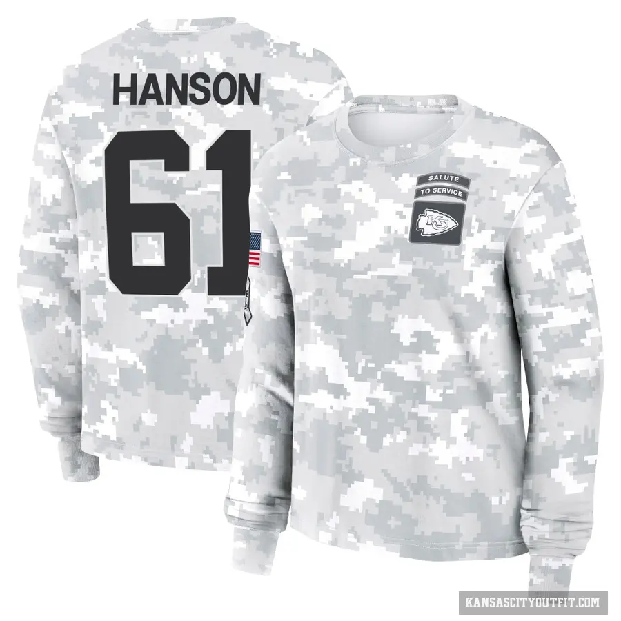 Women's ＃61 C.J. Hanson Kansas City Chiefs Camo Arctic 2024 Salute to Service Long Sleeve T-Shirt
