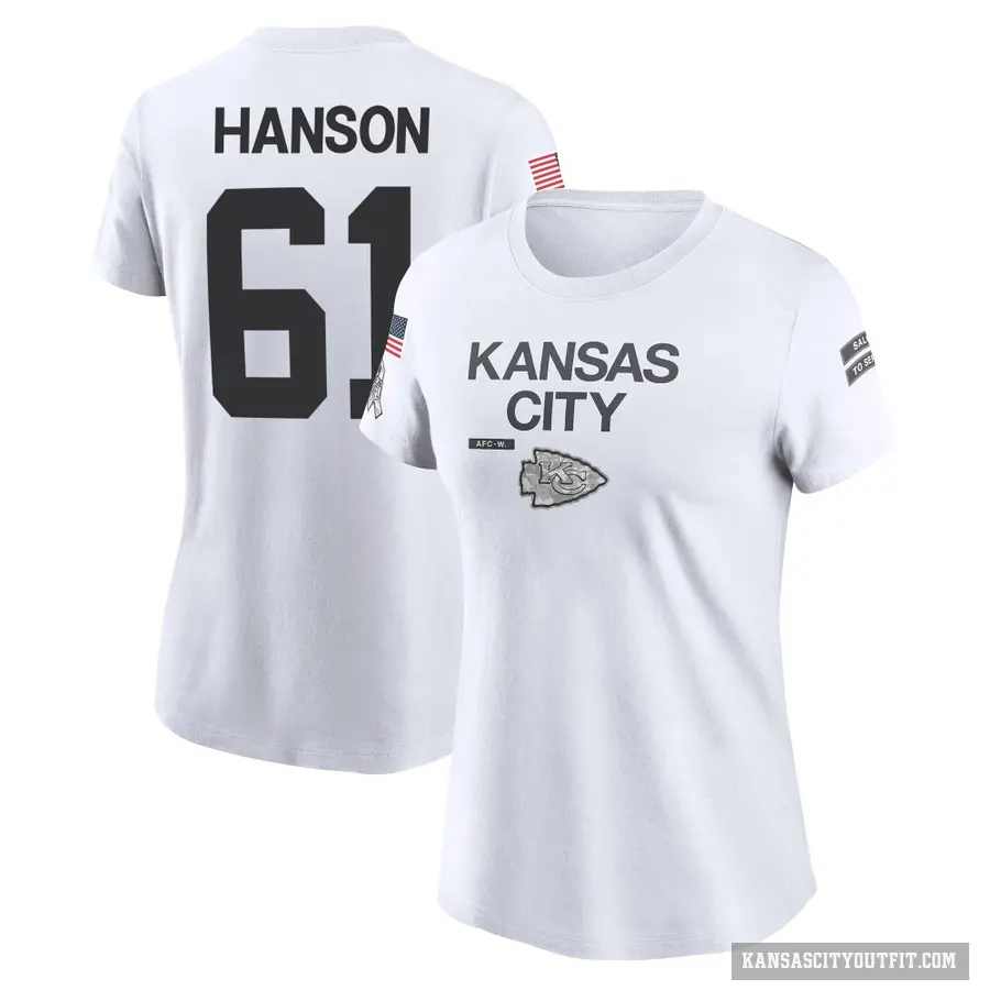 Women's ＃61 C.J. Hanson Kansas City Chiefs White 2024 Salute to Service Performance T-Shirt