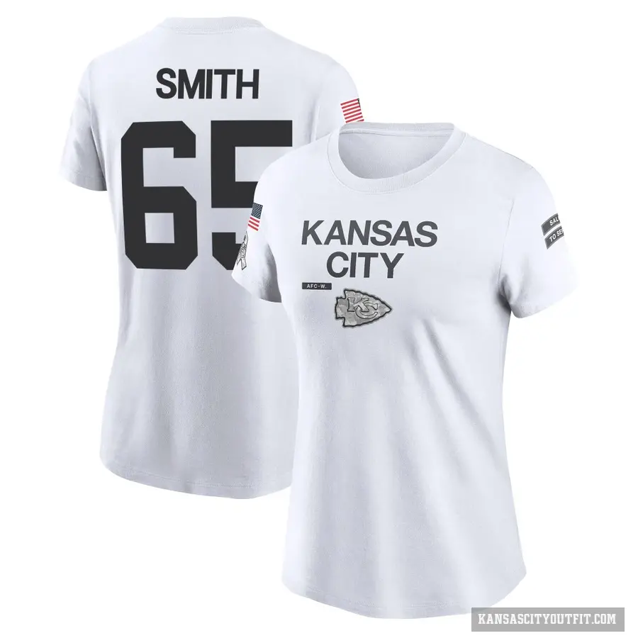 Women's ＃65 Trey Smith Kansas City Chiefs White 2024 Salute to Service Performance T-Shirt