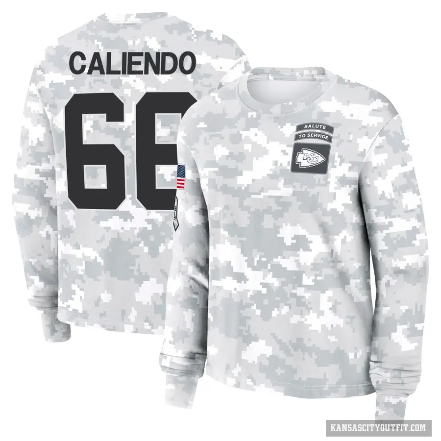 Women's ＃66 Mike Caliendo Kansas City Chiefs Camo Arctic 2024 Salute to Service Long Sleeve T-Shirt