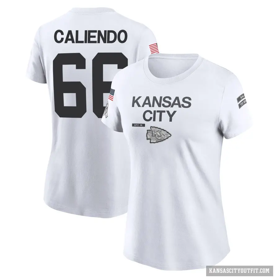 Women's ＃66 Mike Caliendo Kansas City Chiefs White 2024 Salute to Service Performance T-Shirt