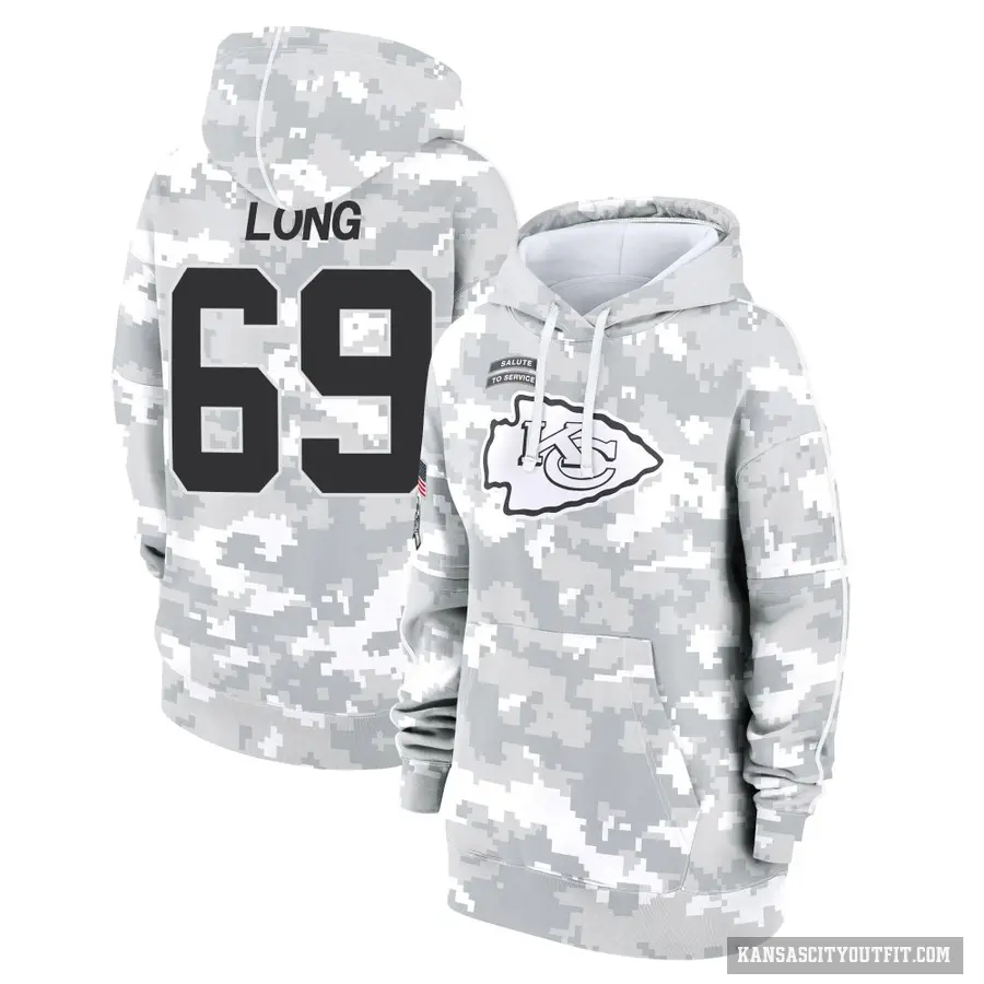 Women's ＃69 Kyle Long Kansas City Chiefs Arctic Camo 2024 Salute to Service Club Fleece Pullover Hoodie