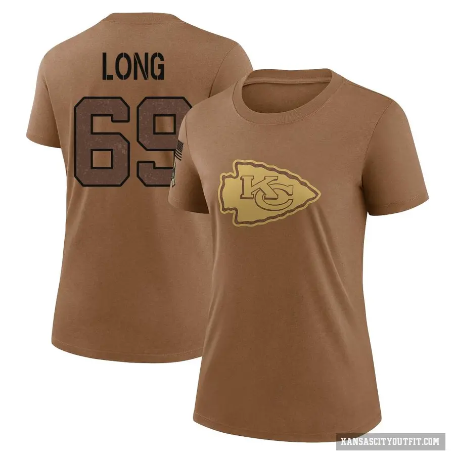 Women's ＃69 Kyle Long Kansas City Chiefs Brown 2023 Salute To Service Performance T-Shirt