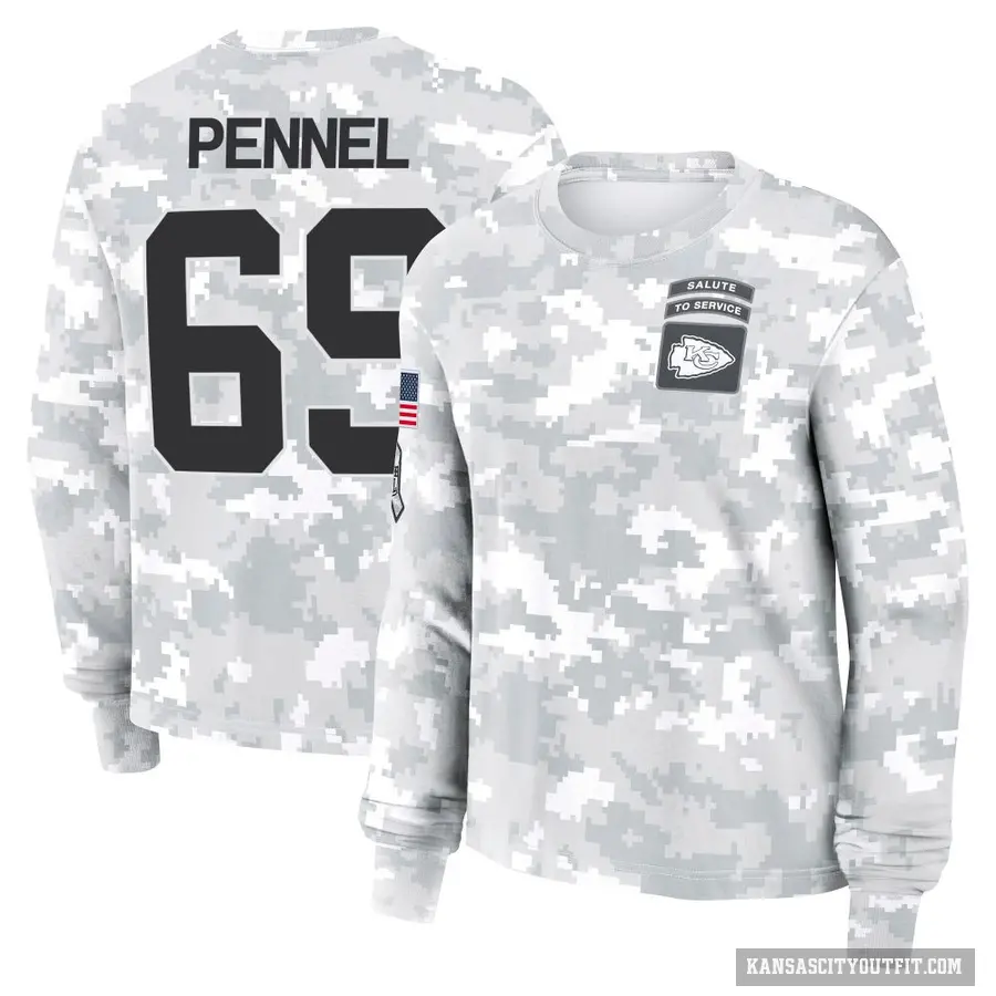 Women's ＃69 Mike Pennel Jr. Kansas City Chiefs Camo Arctic 2024 Salute to Service Long Sleeve T-Shirt
