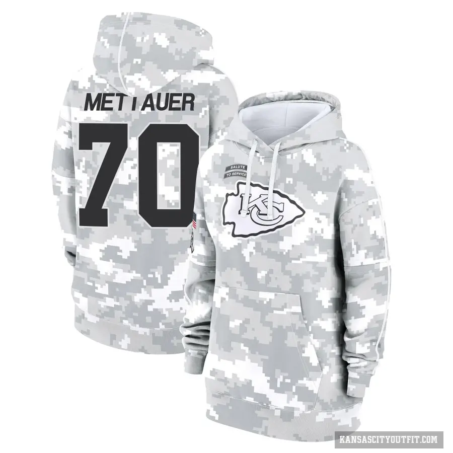 Women's ＃70 McKade Mettauer Kansas City Chiefs Arctic Camo 2024 Salute to Service Club Fleece Pullover Hoodie