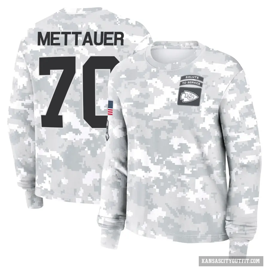 Women's ＃70 McKade Mettauer Kansas City Chiefs Camo Arctic 2024 Salute to Service Long Sleeve T-Shirt