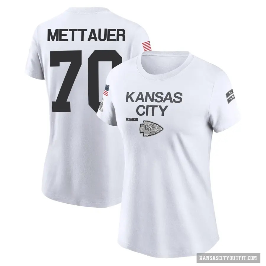 Women's ＃70 McKade Mettauer Kansas City Chiefs White 2024 Salute to Service Performance T-Shirt