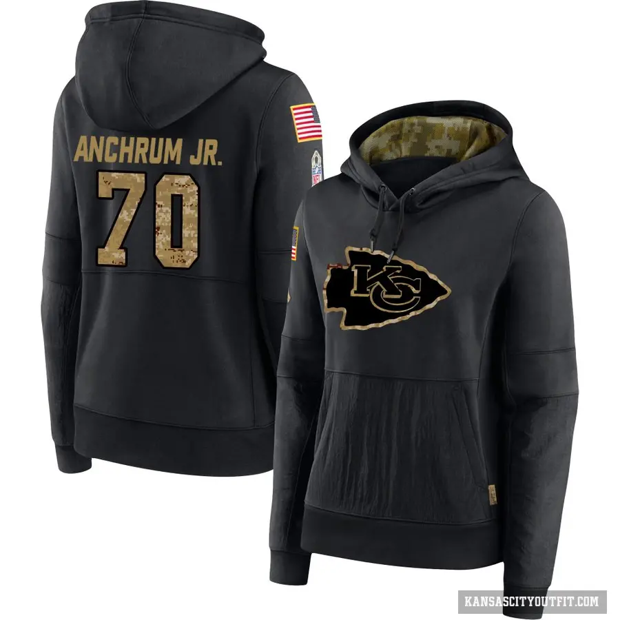 Women's ＃70 Tremayne Anchrum Jr. Kansas City Chiefs Black 2020 Salute to Service Sideline Performance Pullover Hoodie