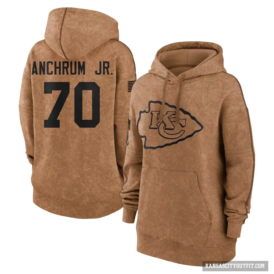 Women's ＃70 Tremayne Anchrum Jr. Kansas City Chiefs Brown 2023 Salute To Service Pullover Hoodie